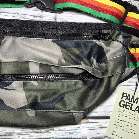 NEW Pam & Gela Belt Bag Crossbody Fanny Pack Camo Print Grunge Purse NWT $175 - Picture 7 of 12